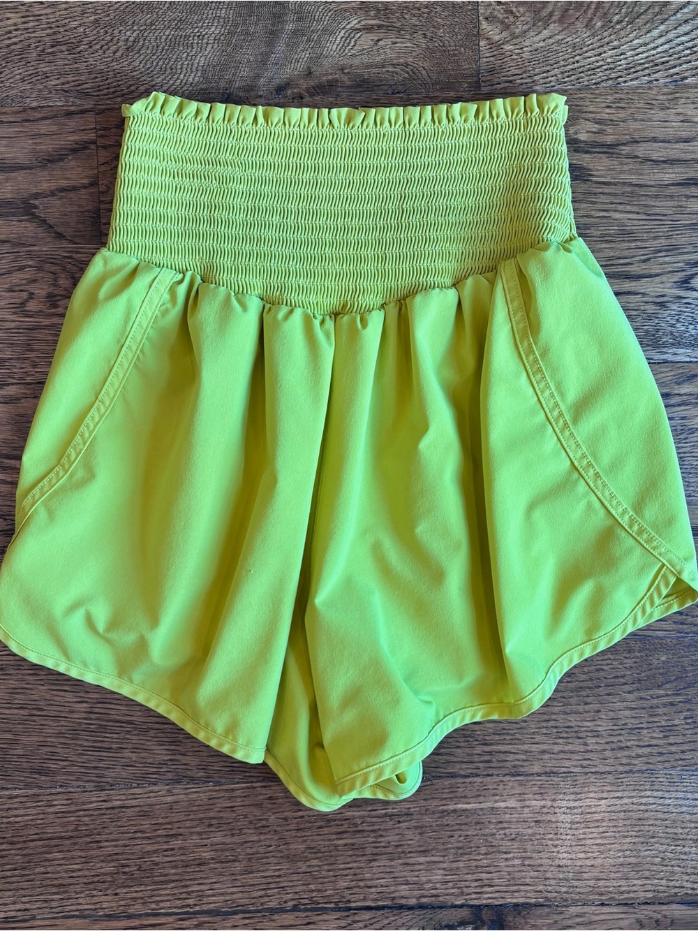 Offline by Aerie High-Waist Smocked Neon Lime Running Shorts | Green | Size M - Picture 6 of 6